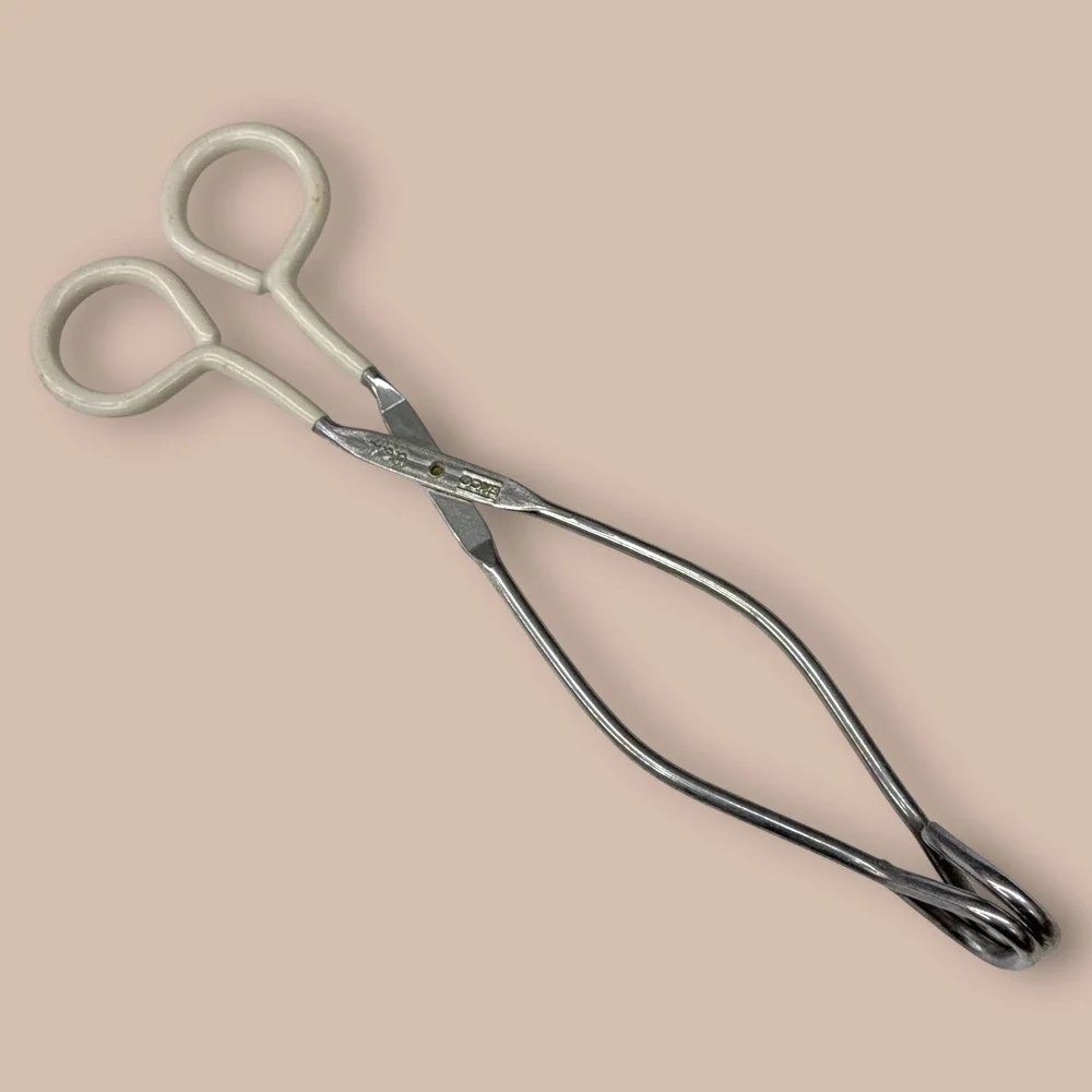 Vintage EKCO USA Kitchen Tongs Set of 3 Metal Scissor Style Tongs Silver Cream